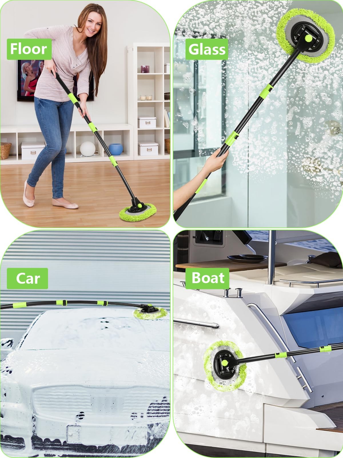 4 Section Car Wash Brush Mop Telescopic Handle Microfiber RV Truck Cleaner