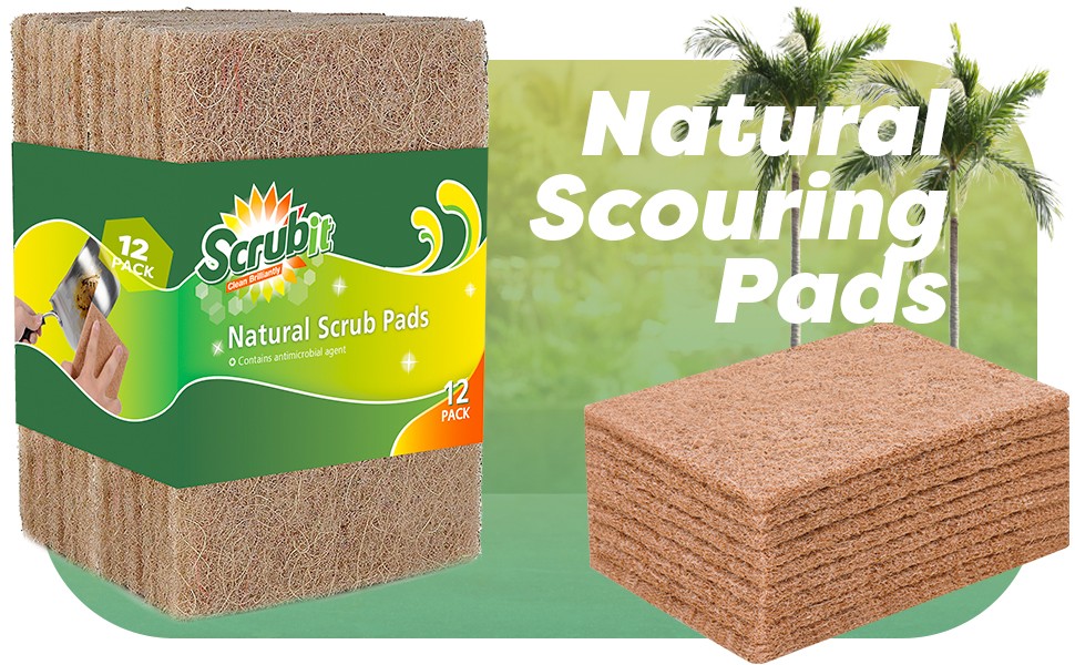Natural Scouring Pads (12 Pack) – Eco Friendly Scrubbing Pads for Kitchen