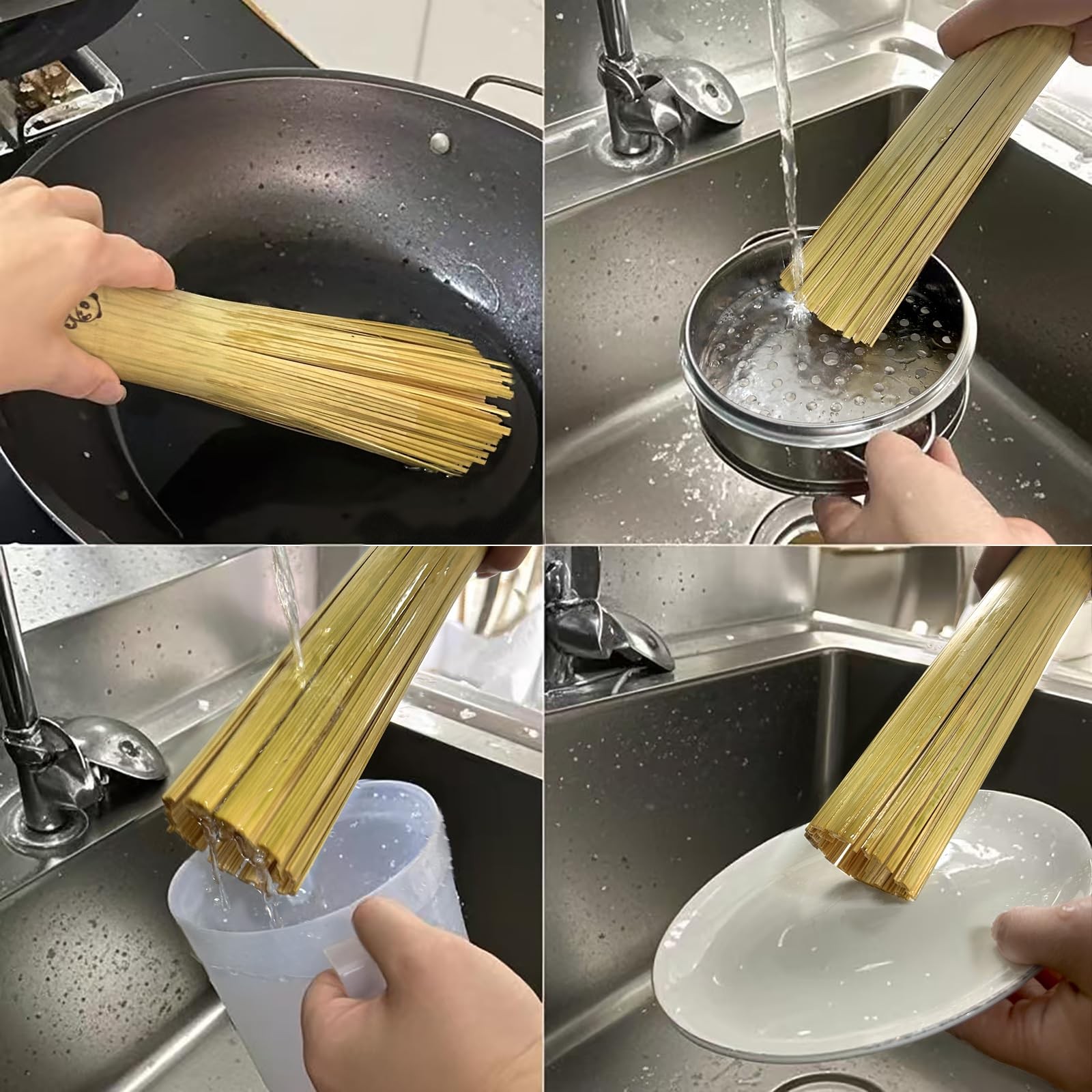 2 Pack Upgraded Bamboo Wok Brush – Long Handle Natural Scrubber for Cast Iron…