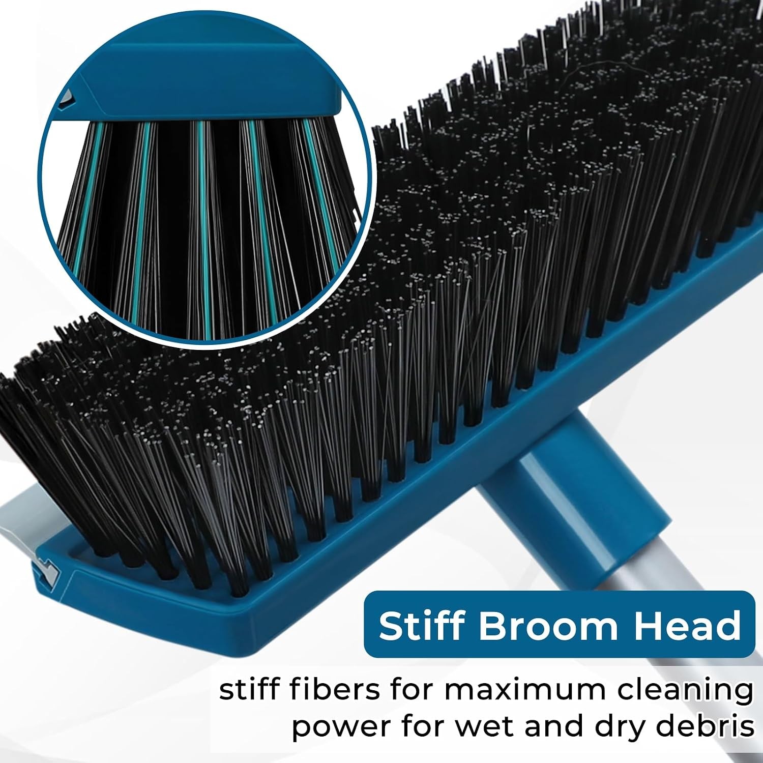 Stiff Bristle Deck Brushes for Scrubbing Heavy Duty with Rubber Scrape Squeegee,