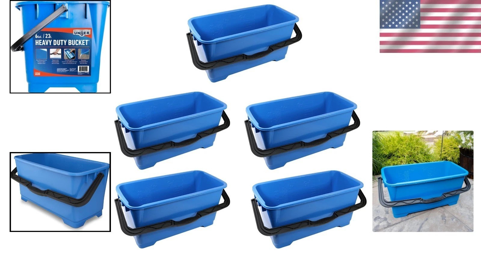Portable 6 Gallon Mop Bucket 5-Pack with 2 Pour Spouts and Ergonomic Handle