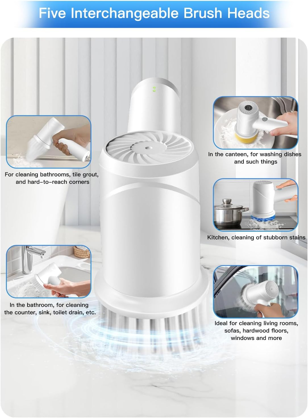 Electric Spin Scrubber Waterproof with 6 Heads 2 Speed Settings Cordless Shower