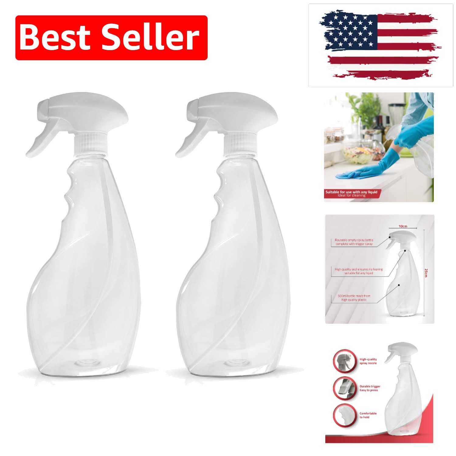 Large 17oz Spray Bottles For Cleaning Solutions and Gardening, Plant, Water, …
