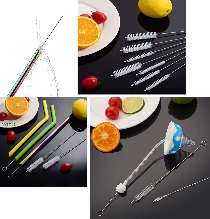 10Pcs Nylon Straw Cleaners Cleaning Brush Drinking Pipe Cleaners Stainless Steel