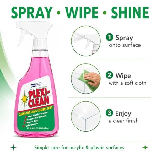 Acrylic Plastic Cleaner 16 Oz Spray Anti-Static Streak Free Trigger Bottle