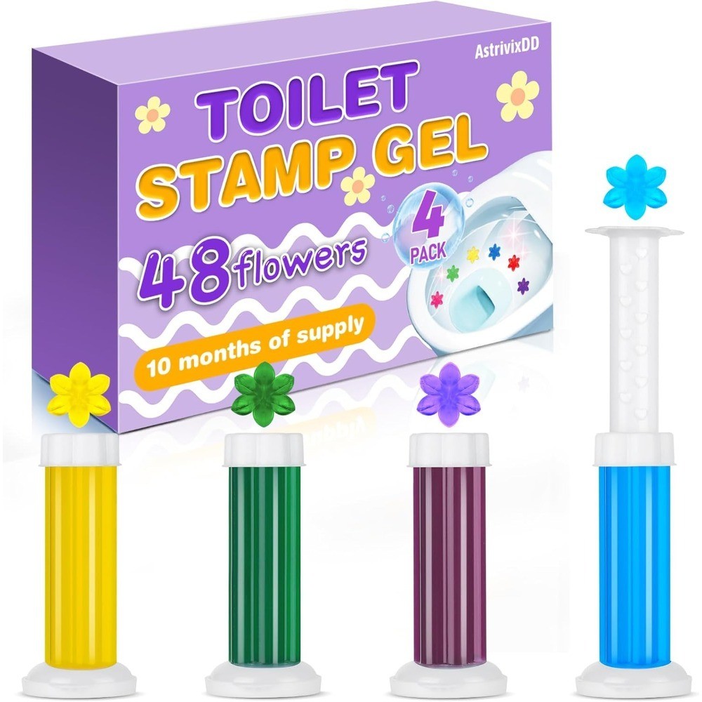 Flower Shape Toilet Cleaner Gel Stamps 4 Scents 48 Stamps Long-Lasting Freshener