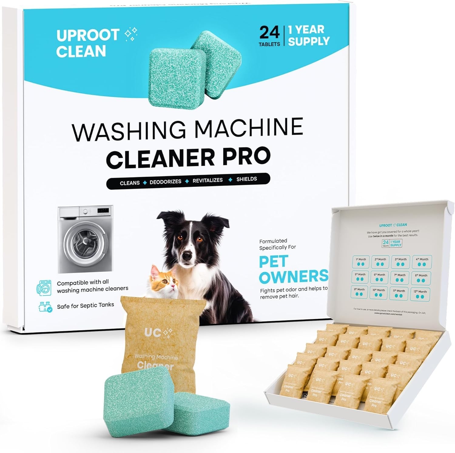 Washing Machine Cleaner Tablets – 24 Pack for a 12 Supply. Formulated for Pe…