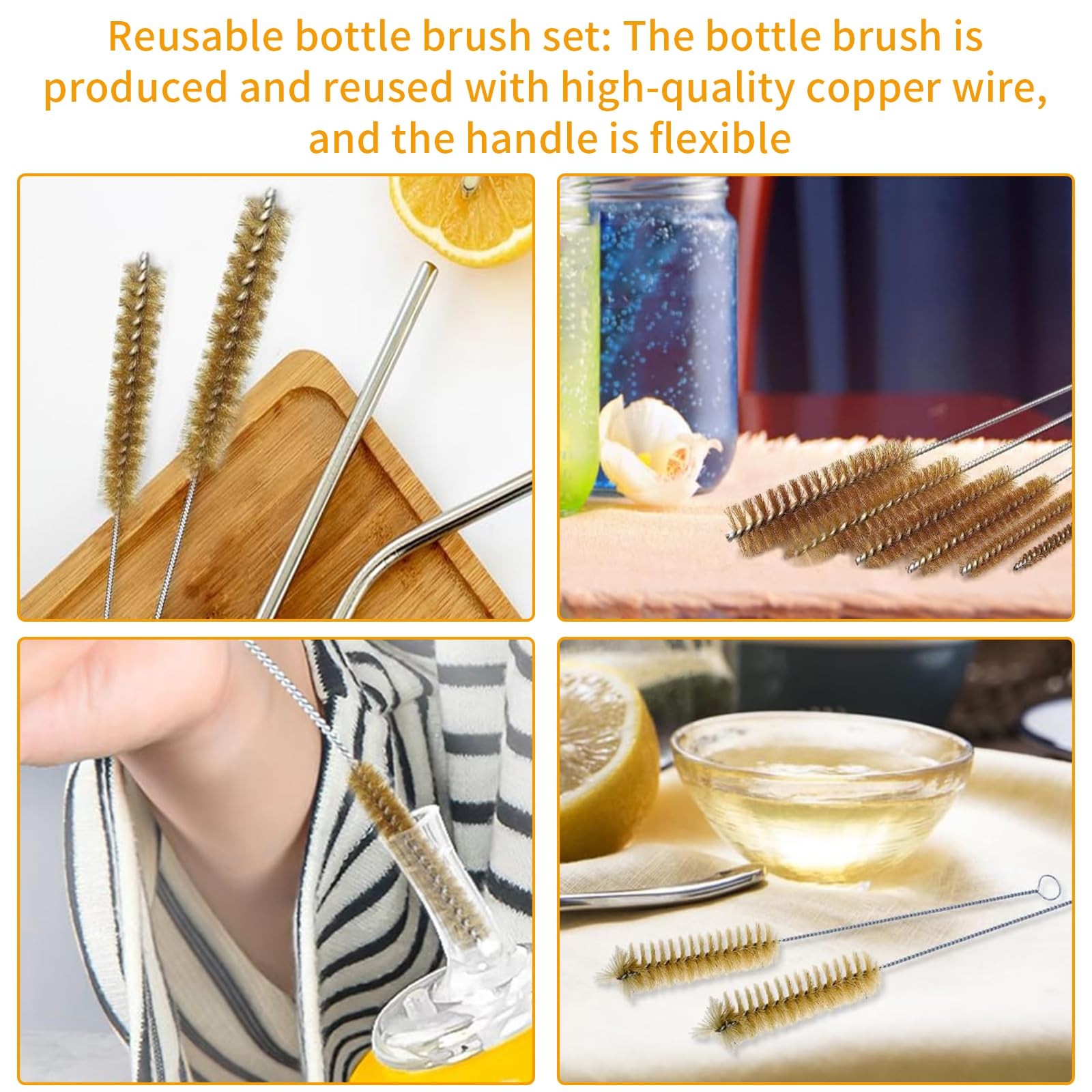 7 Pcs Brass Brush Set, 12” Long Handle Pipe Cleaner Brush for Deep Cleaning,…