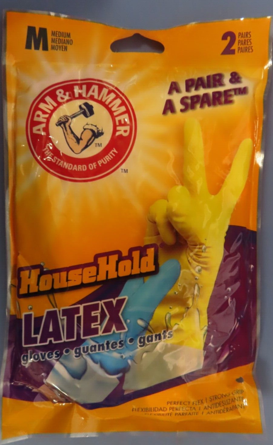 2 packages (4 pairs) Arm & Hammer HouseHold Latex Cleaning Gloves Medium AH1281