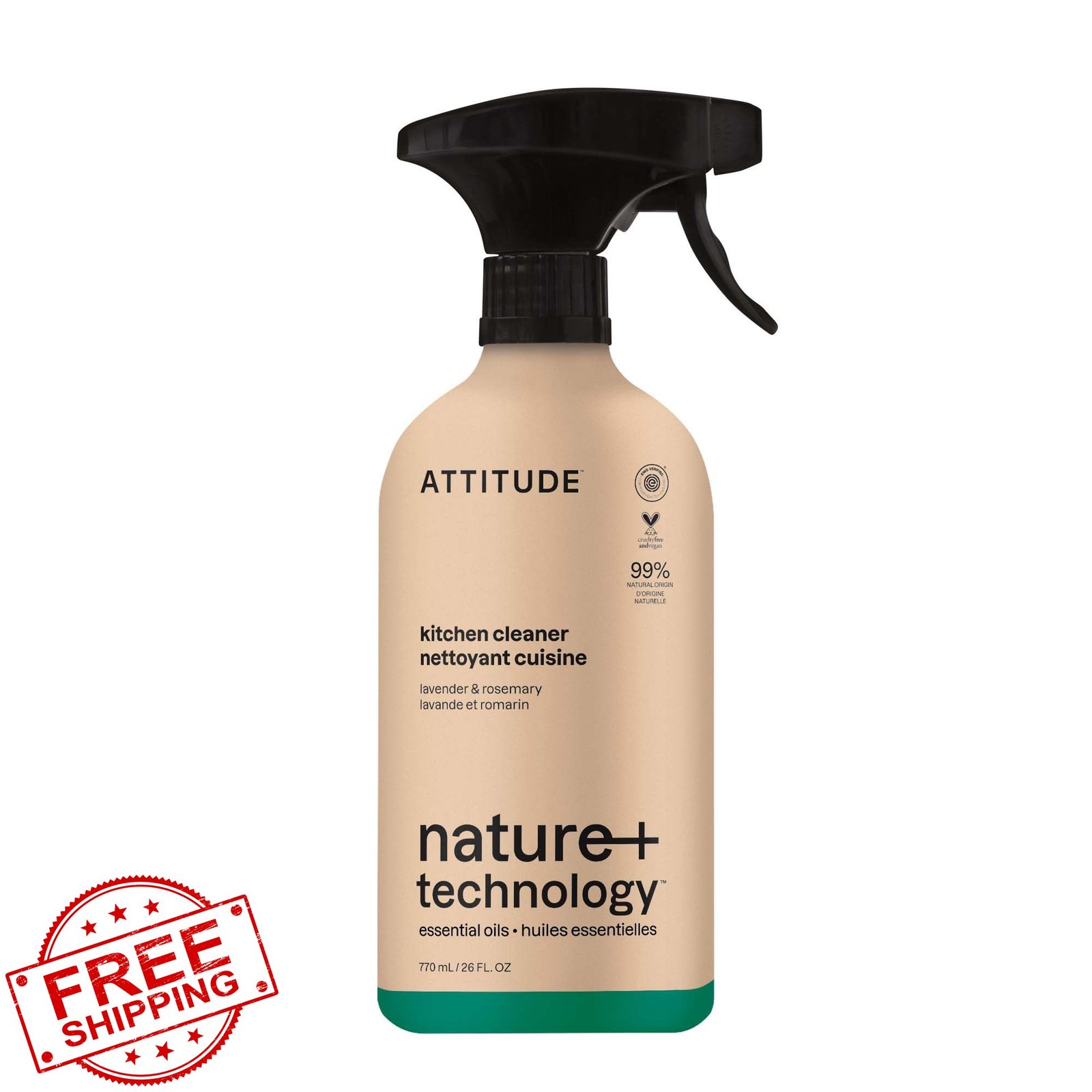 ATTITUDE Kitchen Cleaner Spray Lavender Rosemary 26 Fl Oz Degreaser Plant-Based
