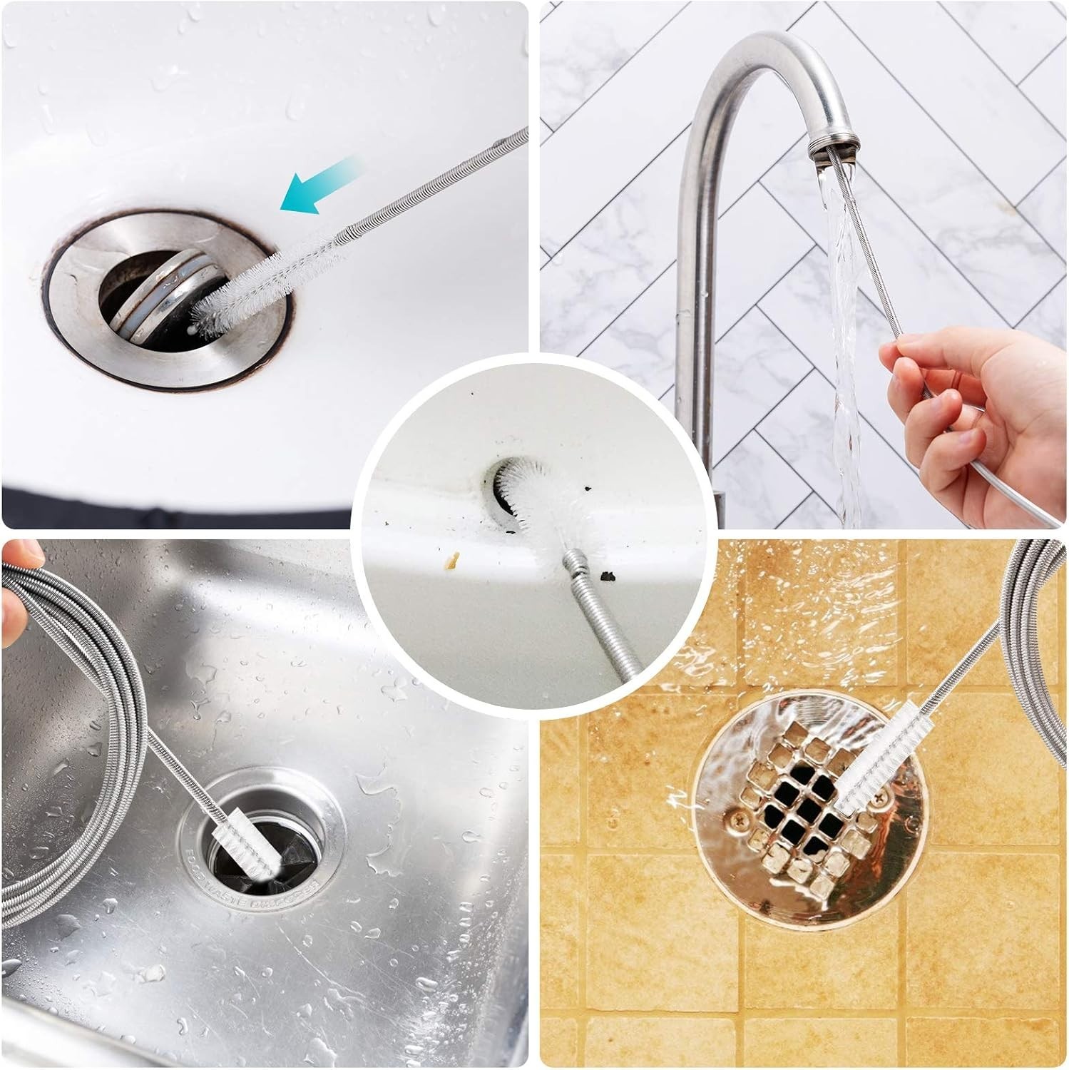 Stainless Steel 61-Inch Drain Brush – Soft Nylon Bristles for Gentle Pipe Care
