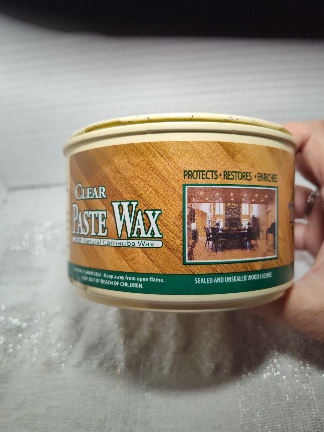 Used Original Trewax Clear Paste Wax Polish 12.35 Oz Can 70% Remaining