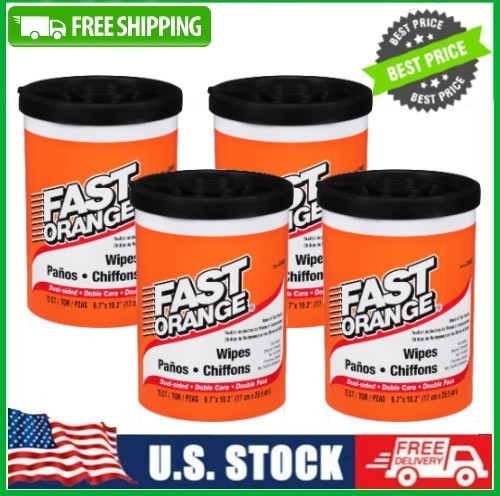 4 Pack Permatex Fast Orange Hand Cleaner Wipes, 72Ct Container Clean Scent,25053
