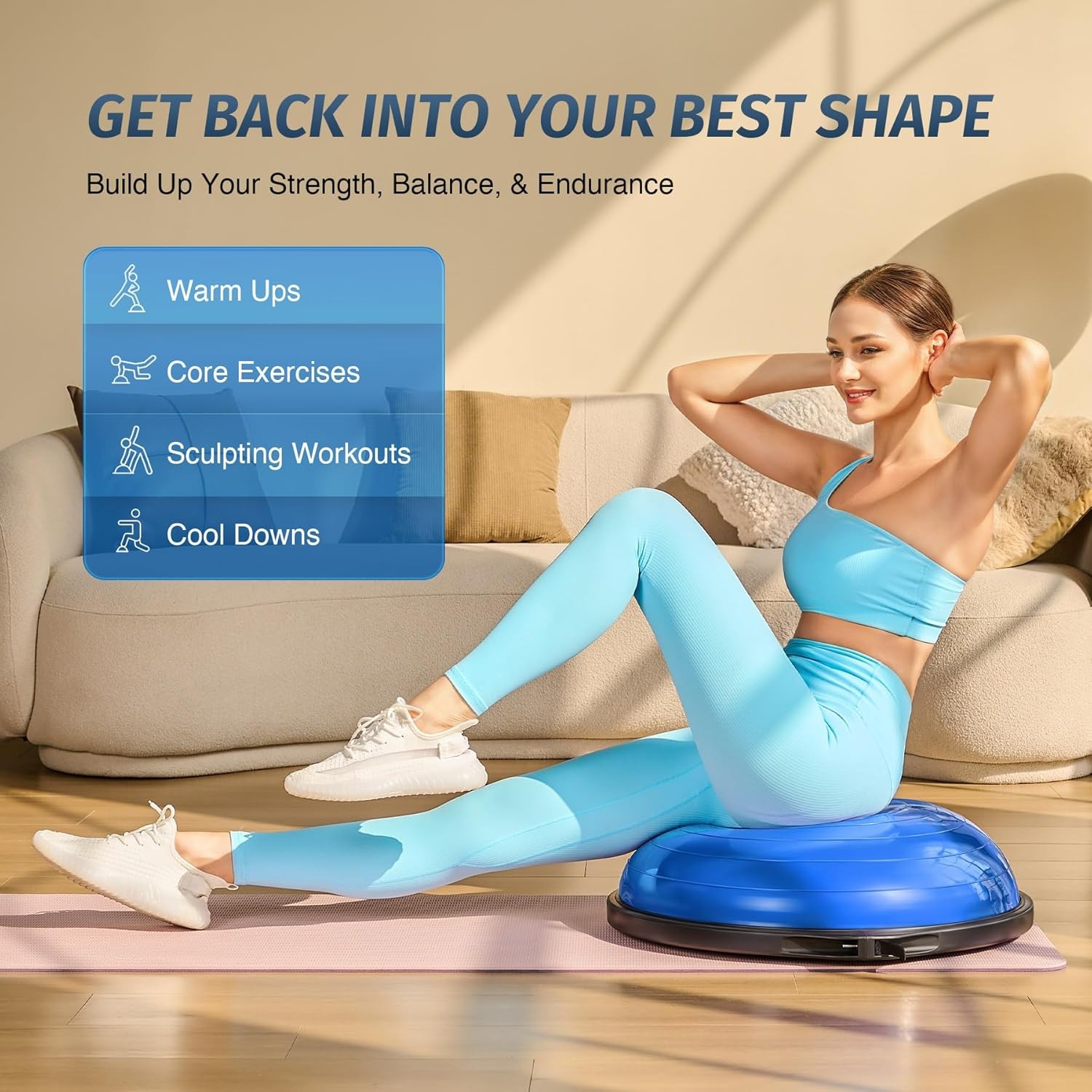 ZELUS 25in. Balance Ball | 660lb Inflatable Half Exercise Ball Wobble Board Ba