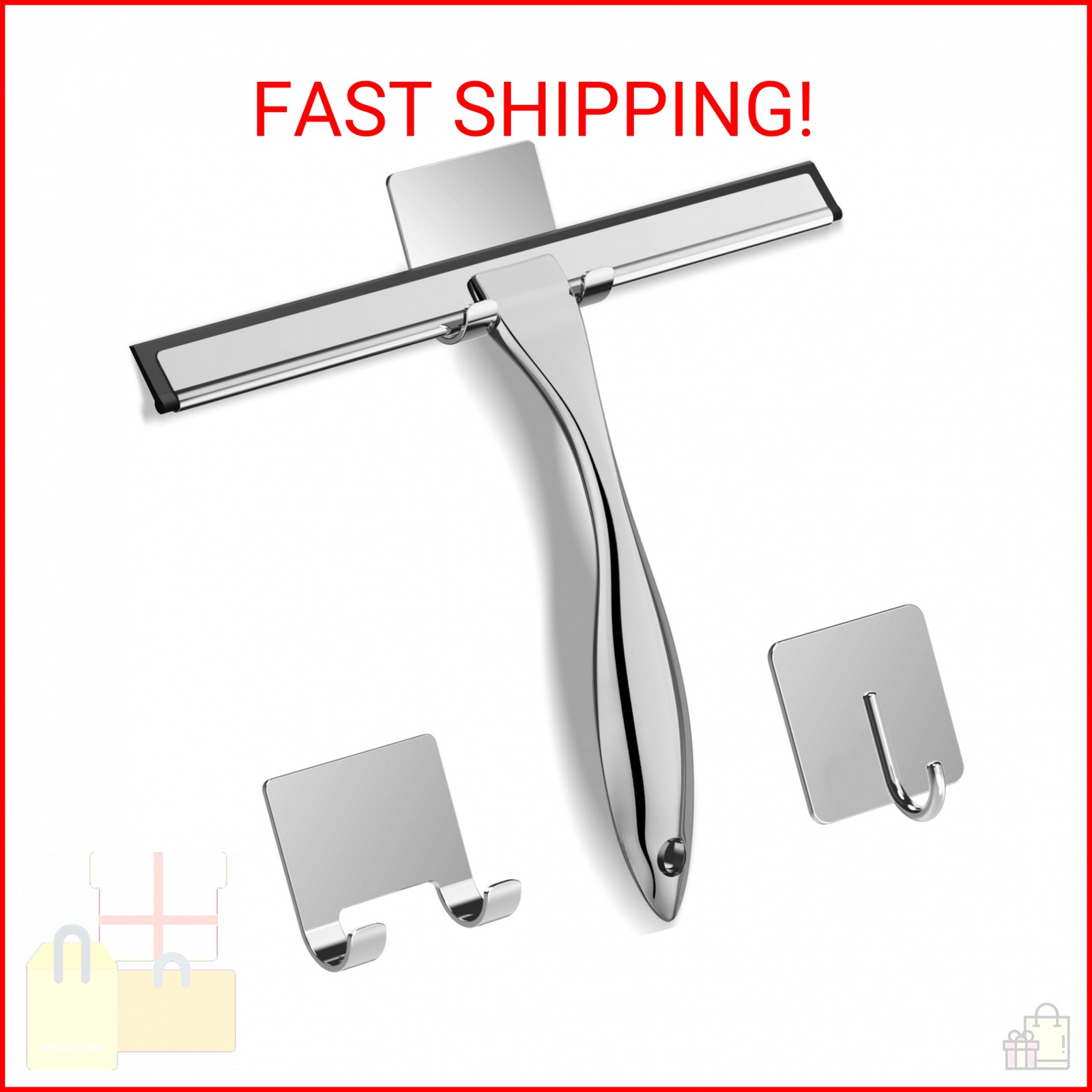 All-Purpose Stainless Steel Shower Squeegee for Shower Glass Door with 2 Adhesiv