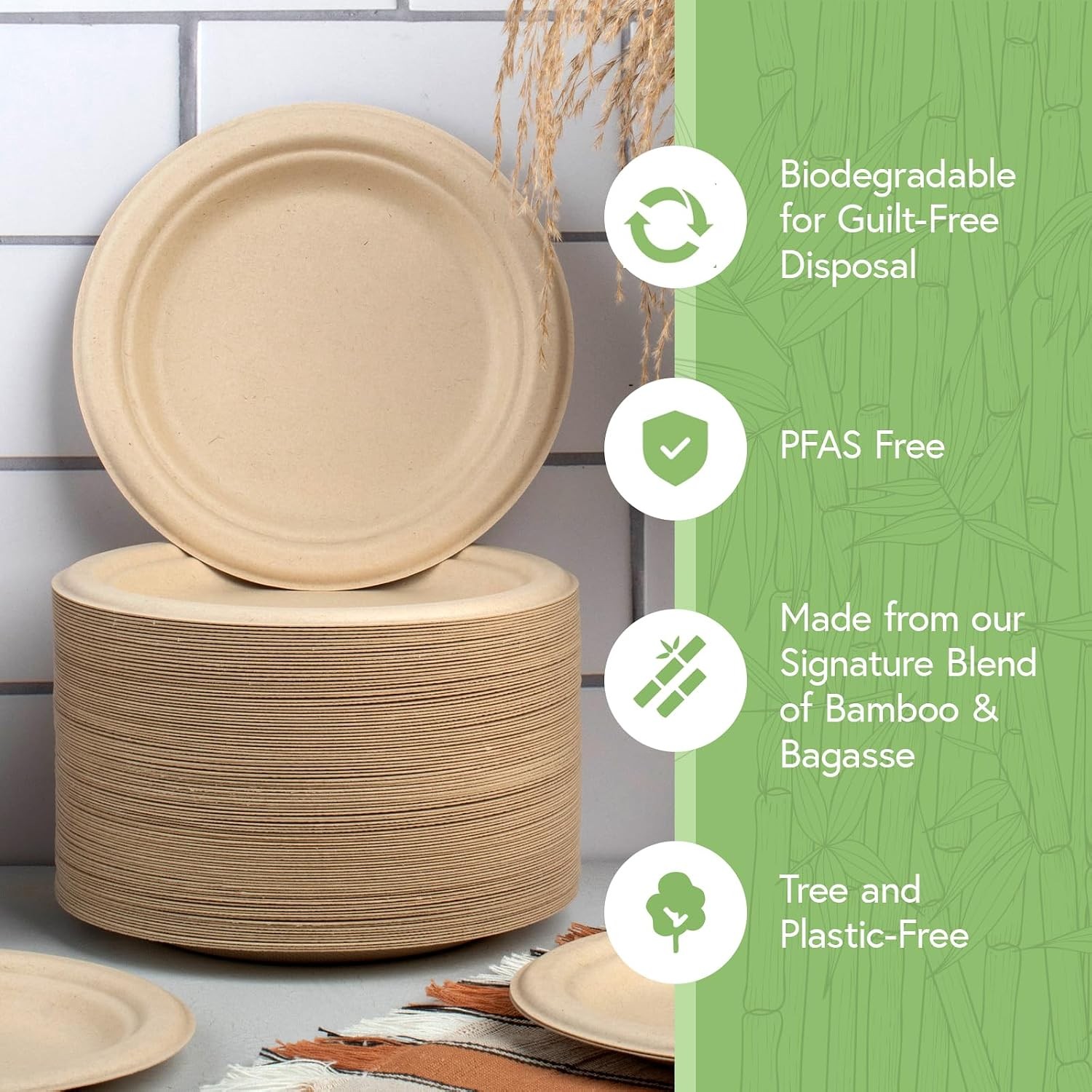 Bamboo Dinner Plates Disposable (1000-Pack, 7-inch) | Sturdy & Microwave Safe