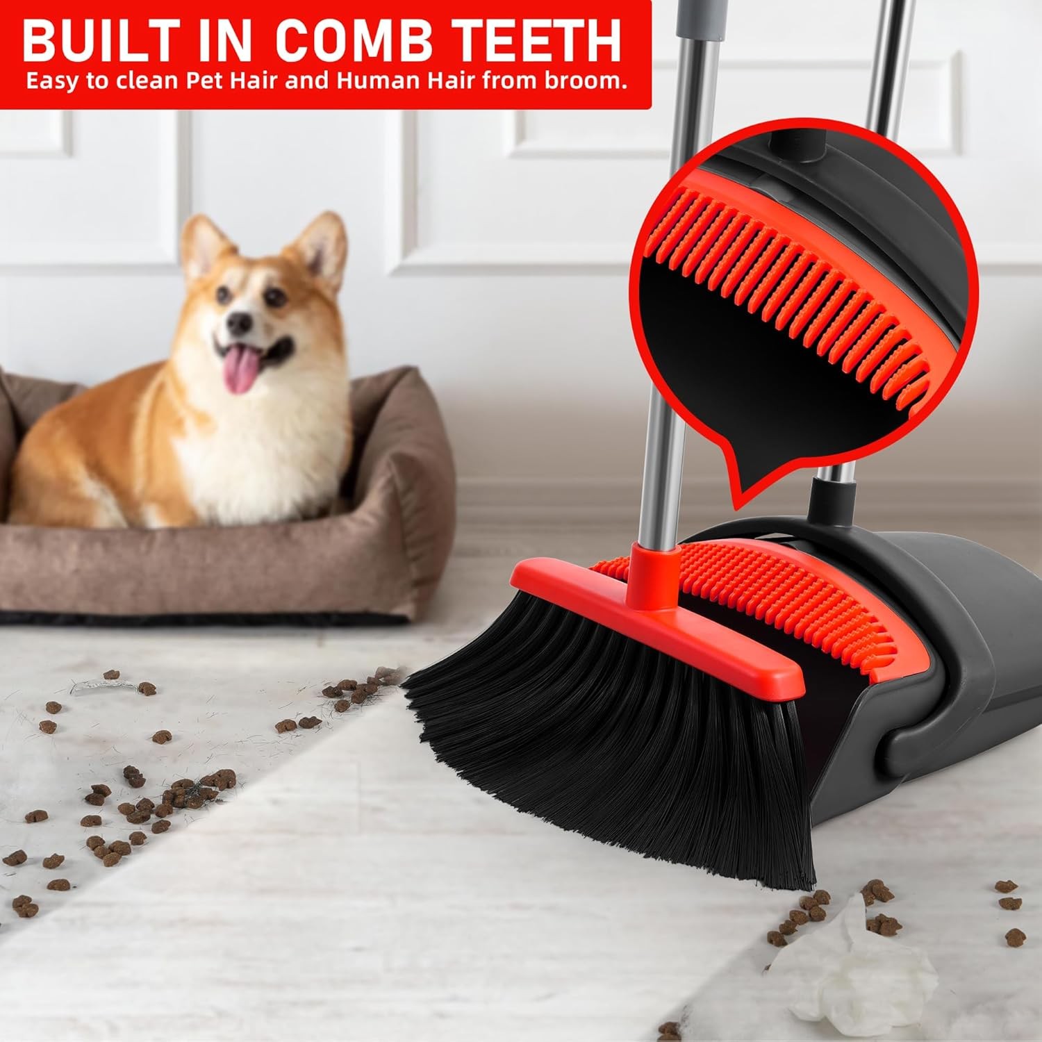 Broom and Dustpan Set for Home, Broom with Dustpan bo Set with Dustpan