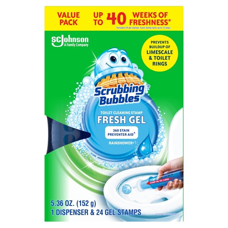 Scrubbing Bubbles Fresh Gel Toilet Cleaning Stamp,Rain shower,Dispenser 4 Refill