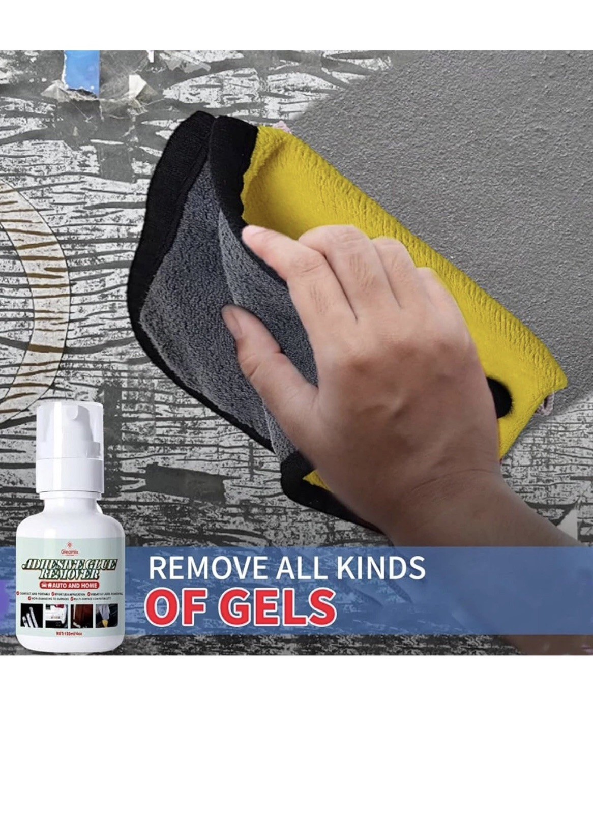 Gleamix Adhesive Remover~4.0 fl oz Sticker Remover Spray w/ Scraper & Towel~NIP