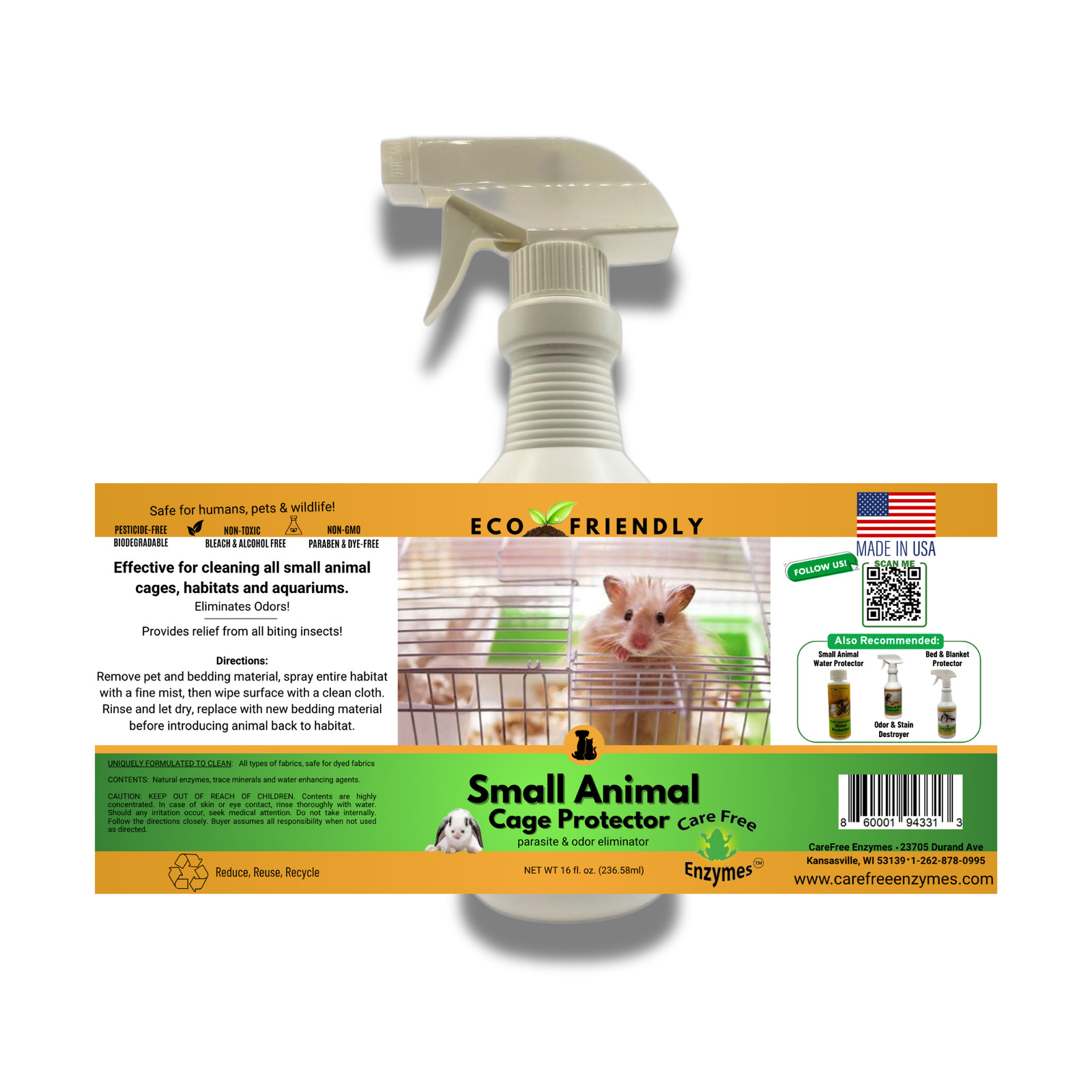 Small Animal Cage Cleaner & Deodorizer | For Hamsters, Guinea Pigs & Rabbits | 1
