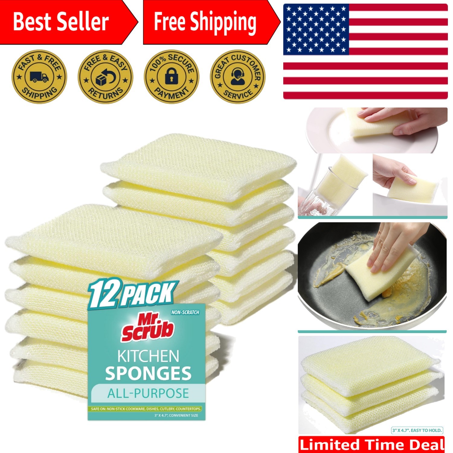 12 Non-Scratch Foam Sponges for Kitchen and Bathroom – Cleaning Solution