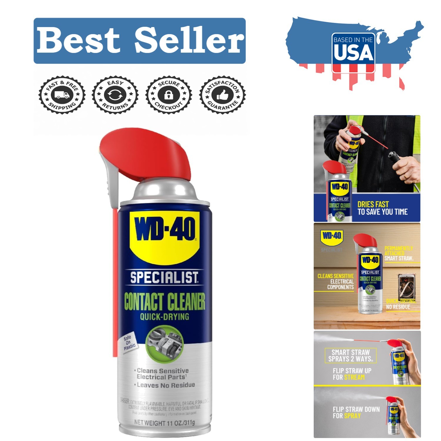Residue-Free 11oz Specialist Contact Cleaner Spray for Safe Electrical Cleaning