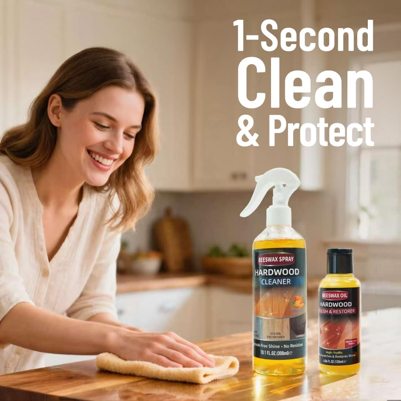 Furniture Polish Kit: Wood Cleaner Spray & Nourishing Care Oil – For Floors, …