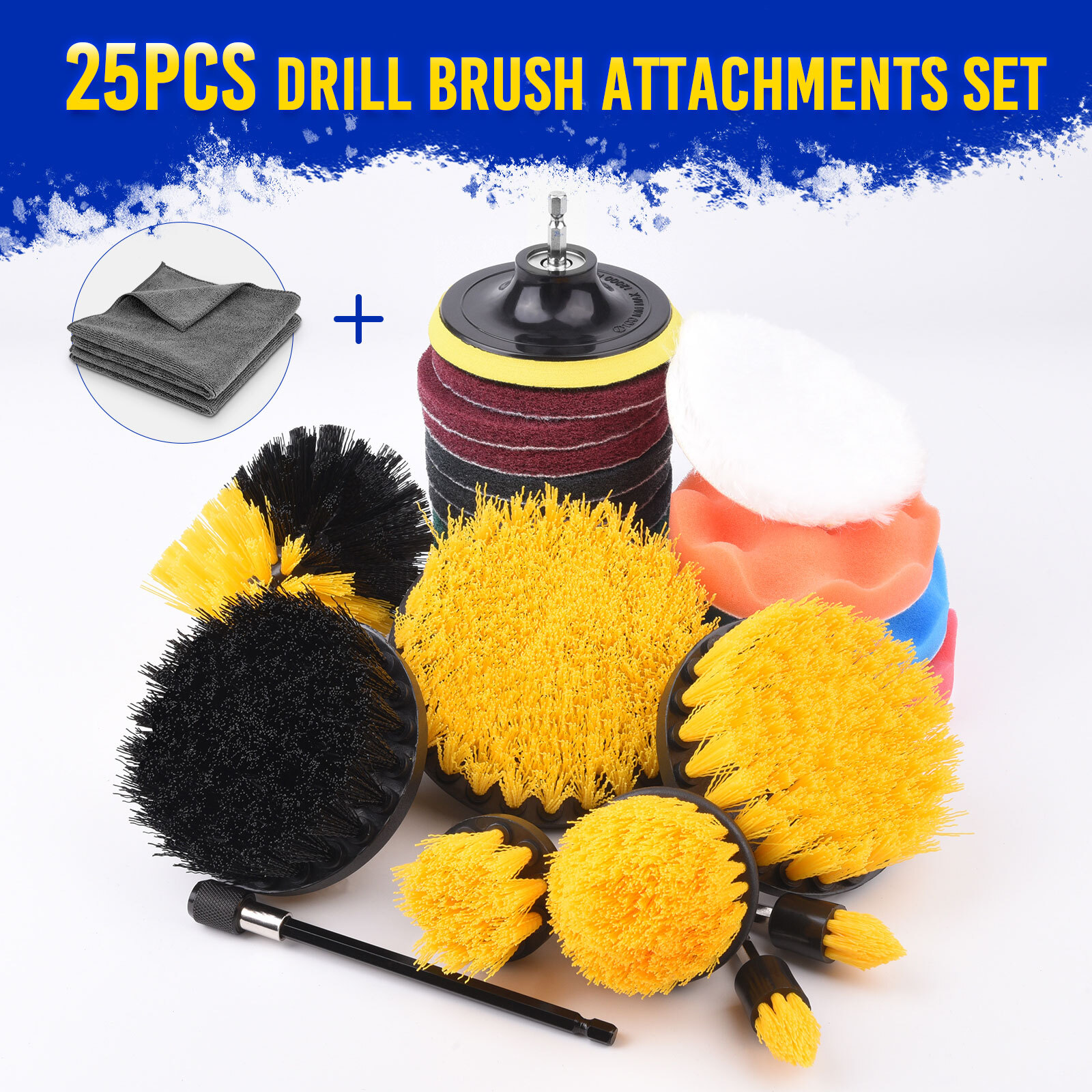 MICTUNING 25Pcs Drill Brush Attachments Set, Power Scrubber Brush, Scouring Pad