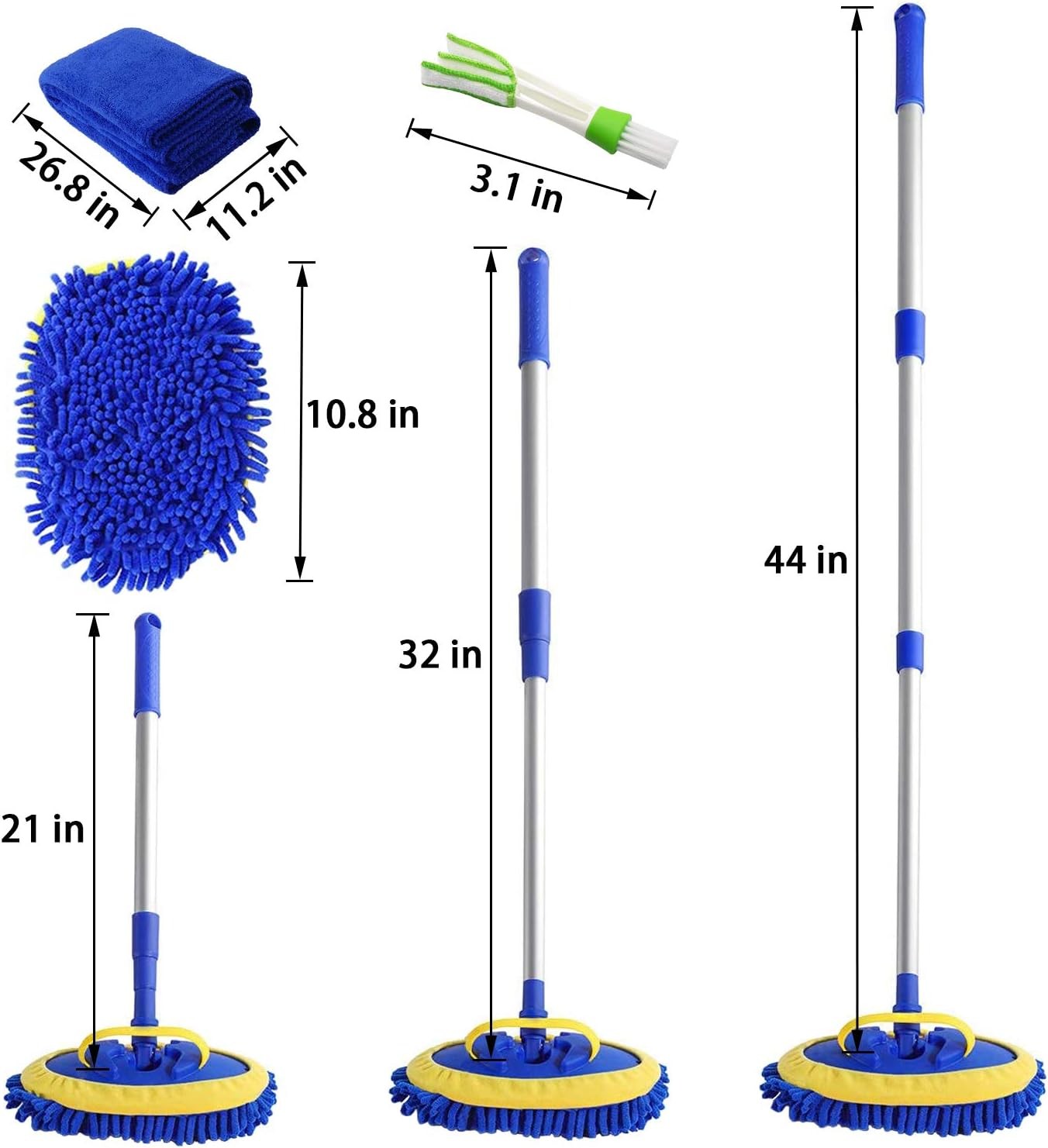 1 Microfiber Car Wash Mop Mitt ” Aluminum Alloy Long Handle, Chenille Car