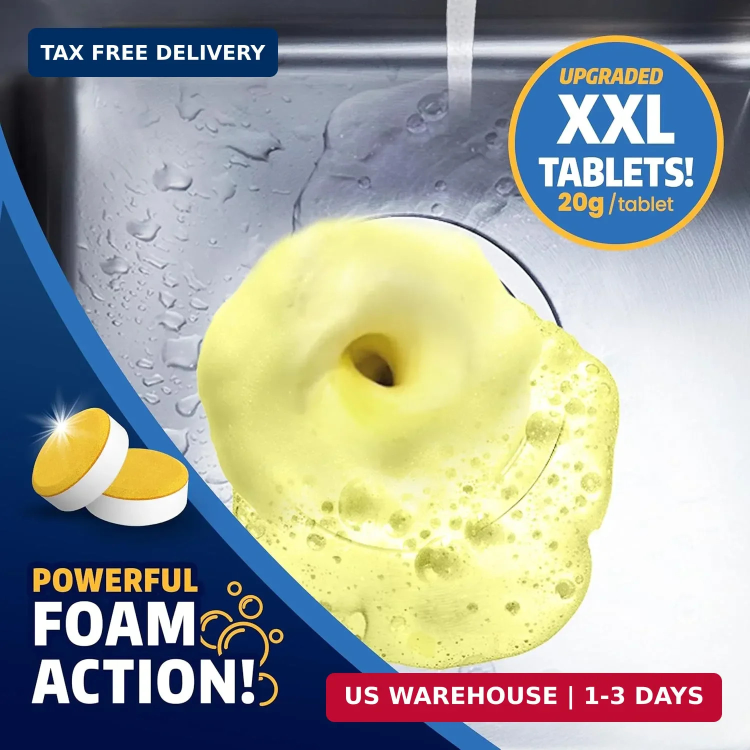 Garbage Disposal Cleaner and Deodorizer Tablets – 24 Pack, XL Citrus Foaming Tab