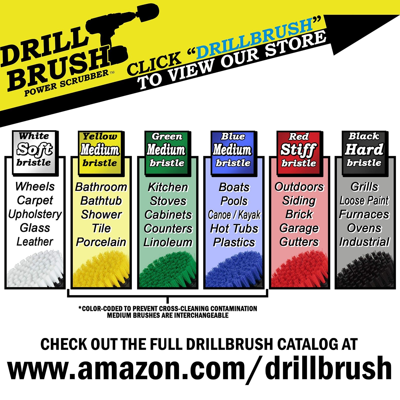 Heavy Duty Stiff Bristle Drill Brush Kit – Power Scrubber for Concrete, Brick, S