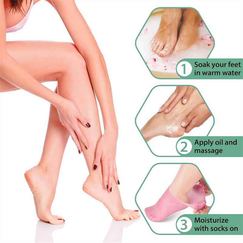 2 Pair Full Length Silicone Gel Moisturizing Socks Foot Care Protector Free Ship