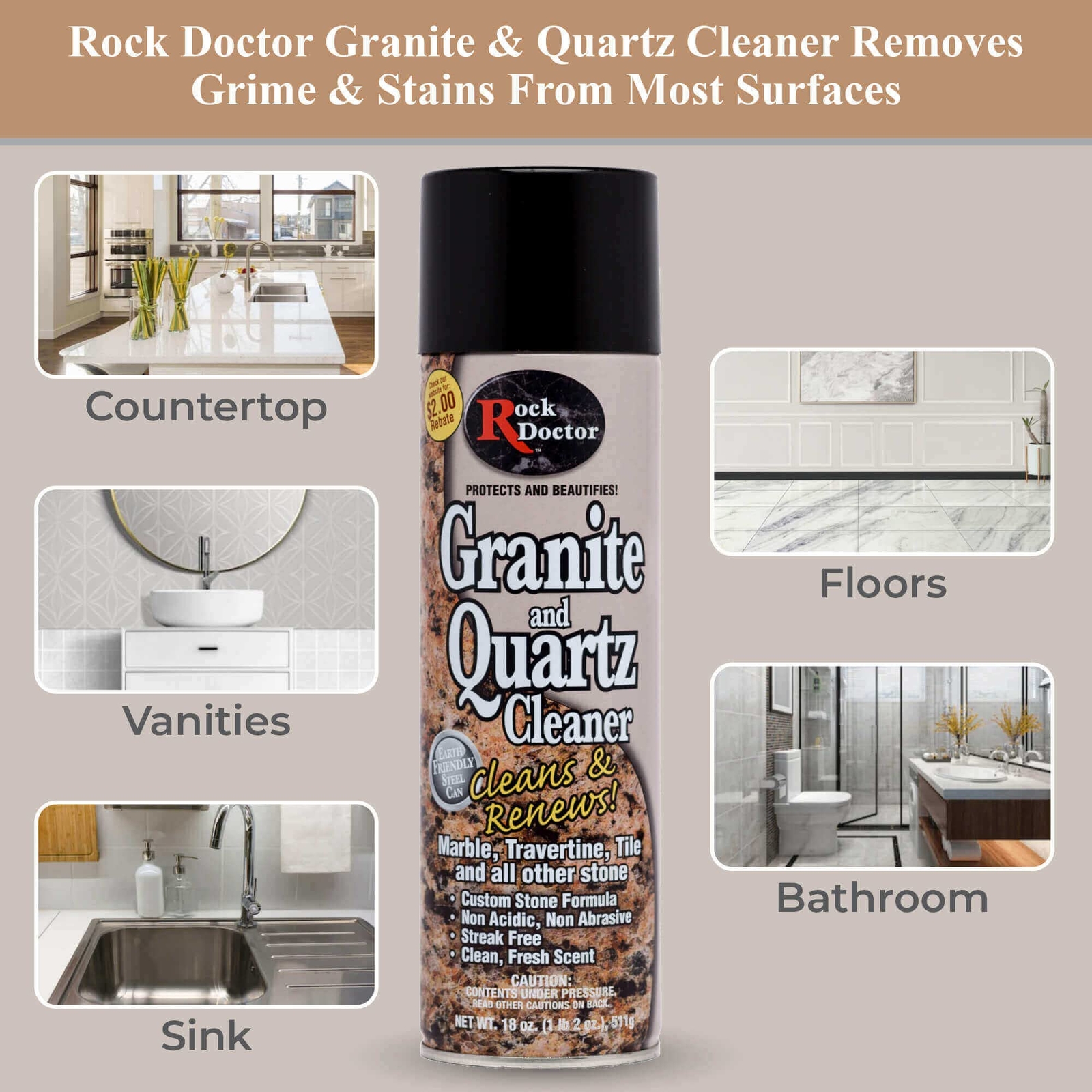 Rock Doctor Granite Quartz Cleaner Eco Friendly Non Abrasive 2 Pack 18 Ounce