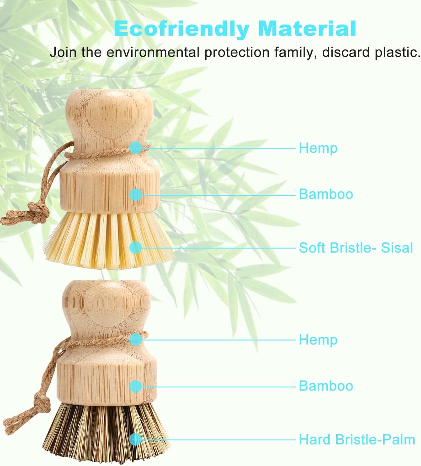 Bamboo Dish Brush Set, 4 Pcs Palm Wooden Dish Scrubber Washing Kitchen Brush