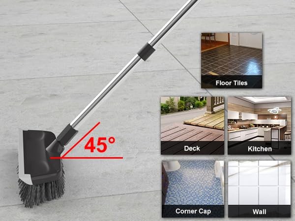 Heavy Duty Floor Scrub Brush with Long Handle, Adjustable Stainless Steel Han…