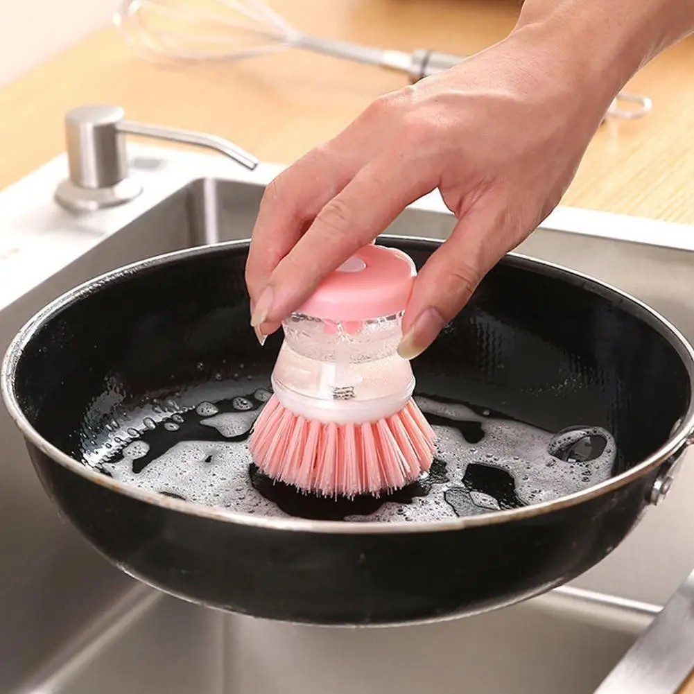 Kitchen Wash Pot Dish Brush Washing Utensil with Automatic Soap Liquid Accessory