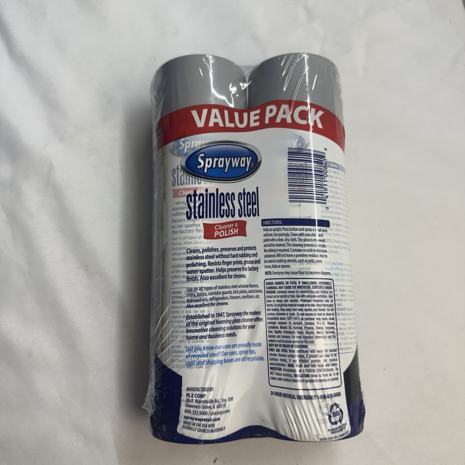 Sprayway Stainless Steel Cleaner & Polish 2 Pack 15oz Cans Oil Based NEW