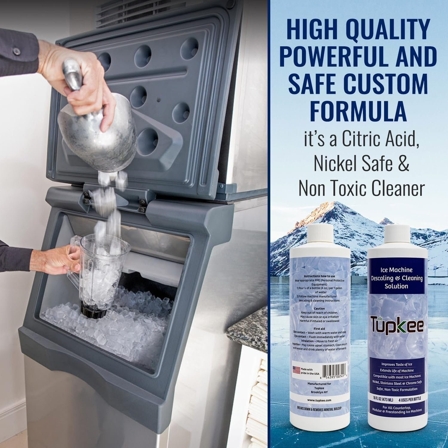Tupkee Ice Machine Cleaner Nickel Safe, 16oz Ice Maker Cleaner, Universal 3 Pack