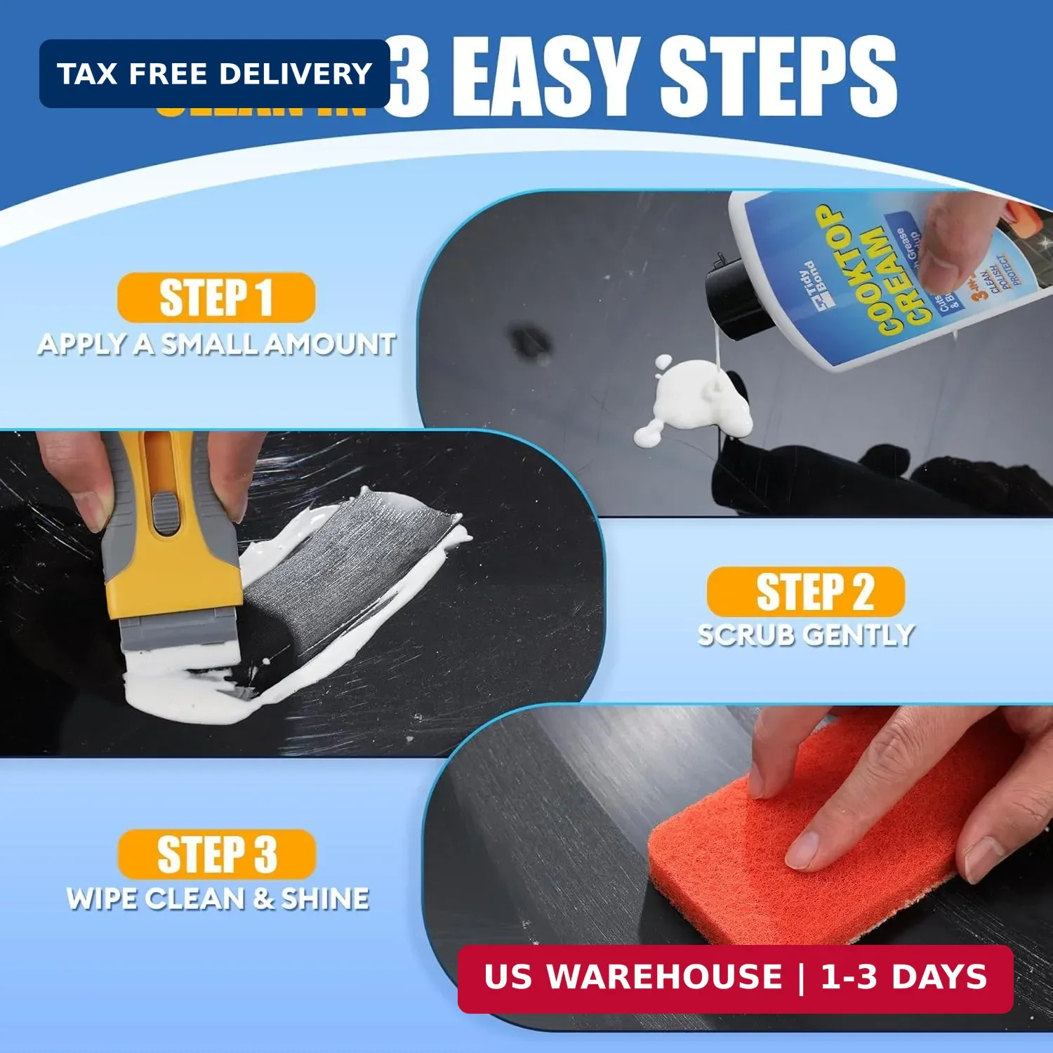 Glass Cooktop Cleaner & Polish Kit – Heavy Duty Stove Top Cleaner with Scraper &