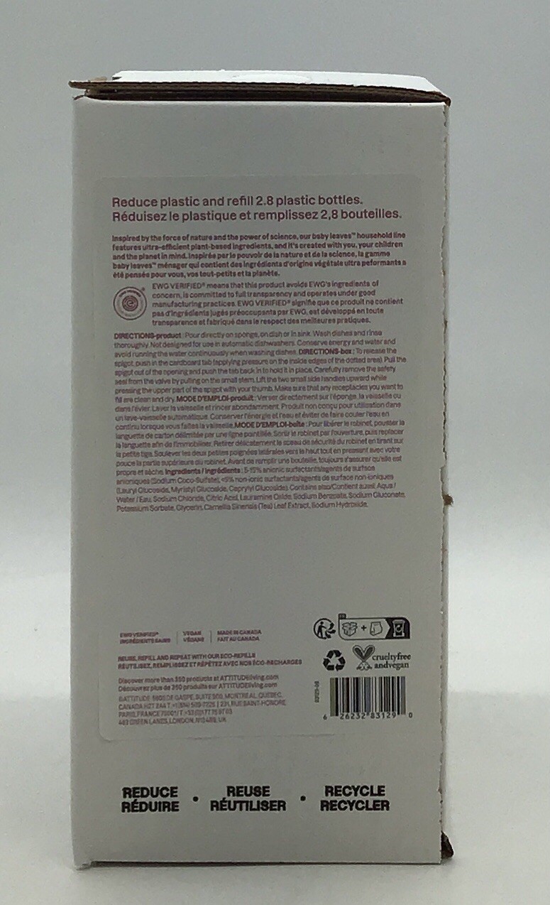 ATTITUDE BABY LEAVES BOTTLE & DISHWASHING LIQUID 2L REFILL BAG UNSCENTED