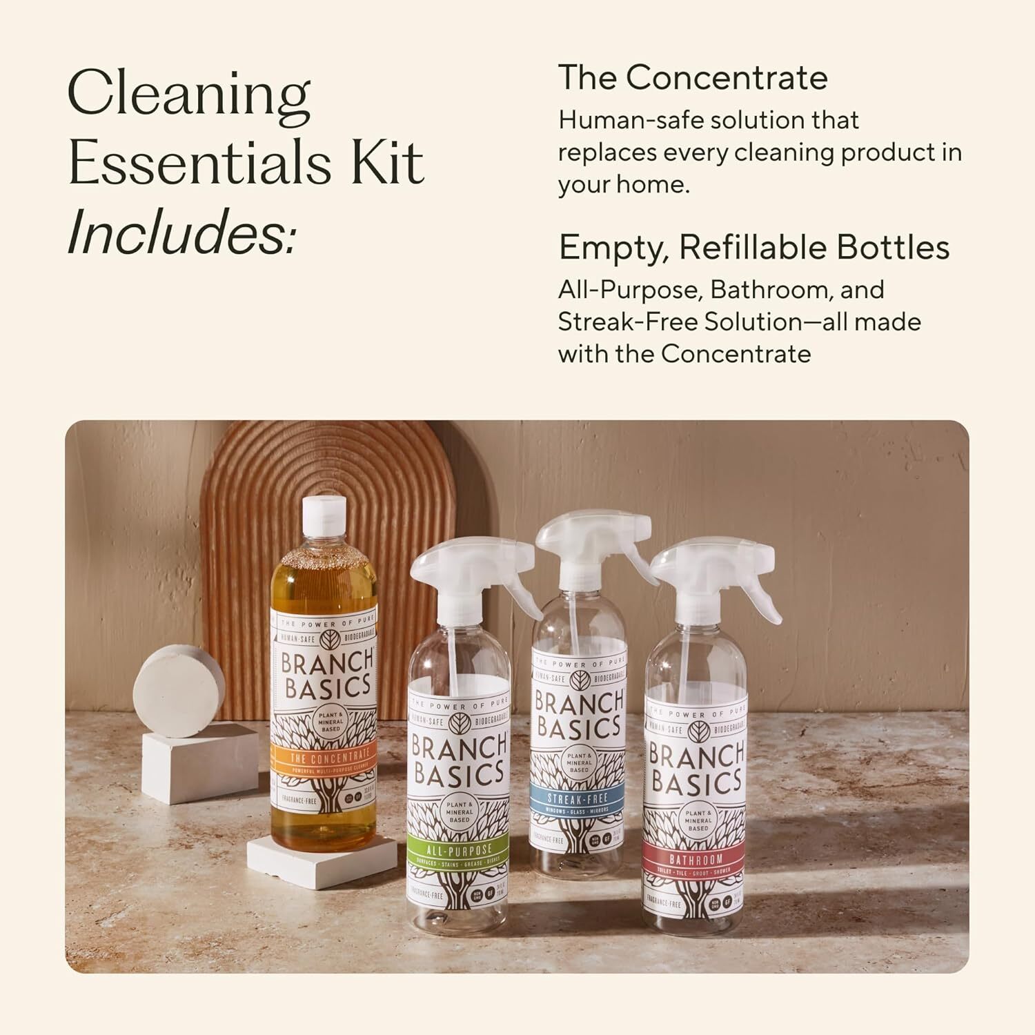 All-purpose spray, glass cleaner and bathroom cleaner