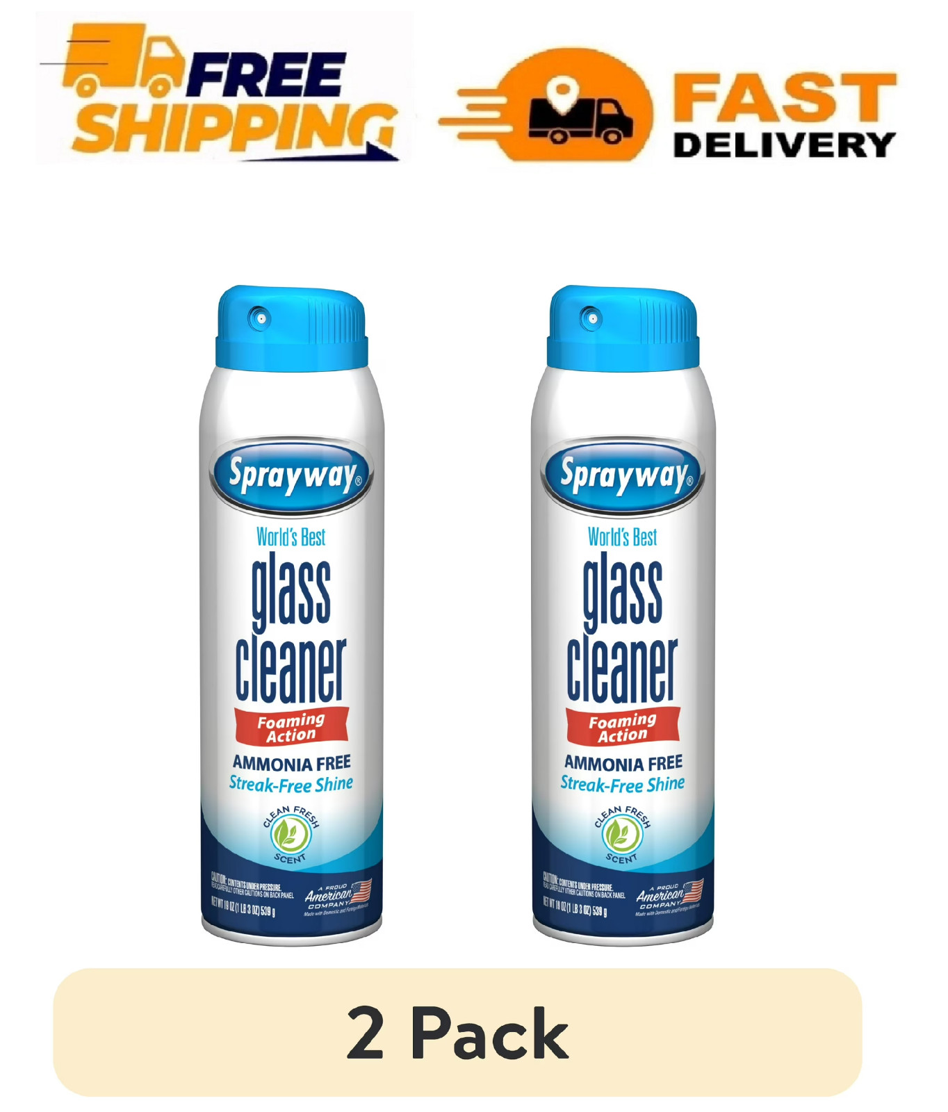 (2 pack) Sprayway Glass Cleaner, 19 fl oz, Ammonia-Free, Streak-Free Foaming…