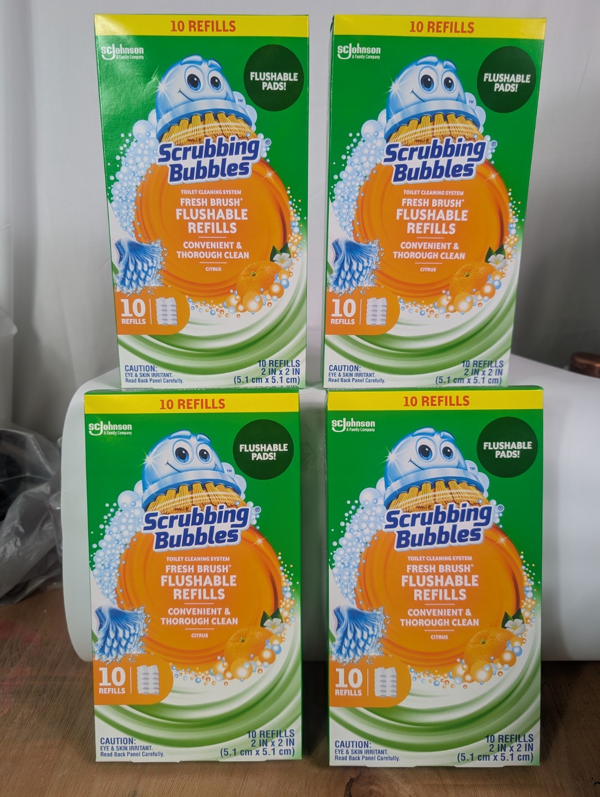 4 Pack Scrubbing Bubbles Flushable Fresh Citrus Scent 10 Refills Each Box 40 Pad