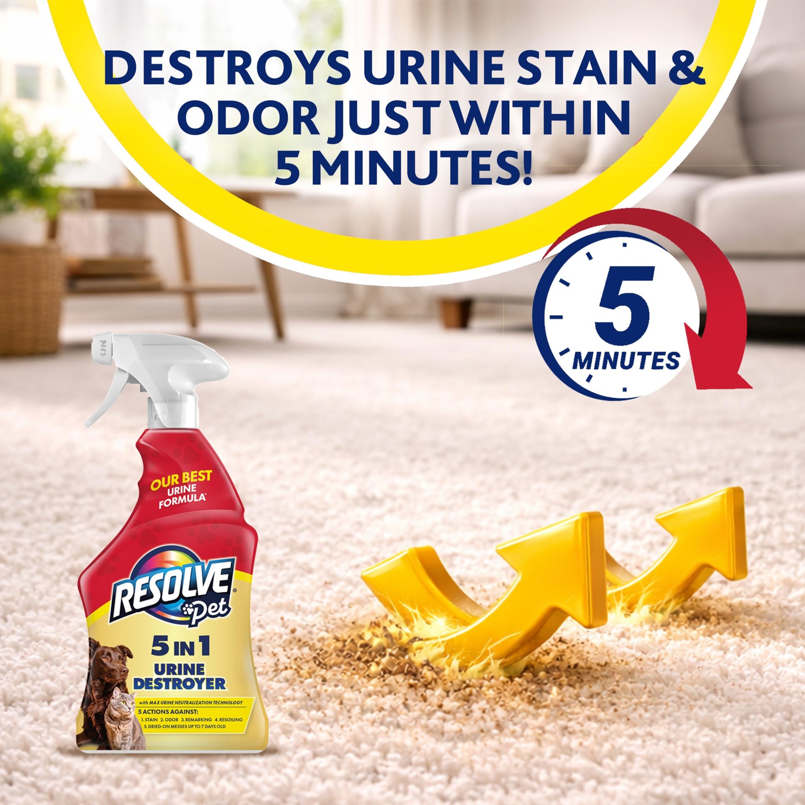 5-in-1 Urine Destroyer Carpet Cleaner Spray – Urine Eliminator for Pet Stains…