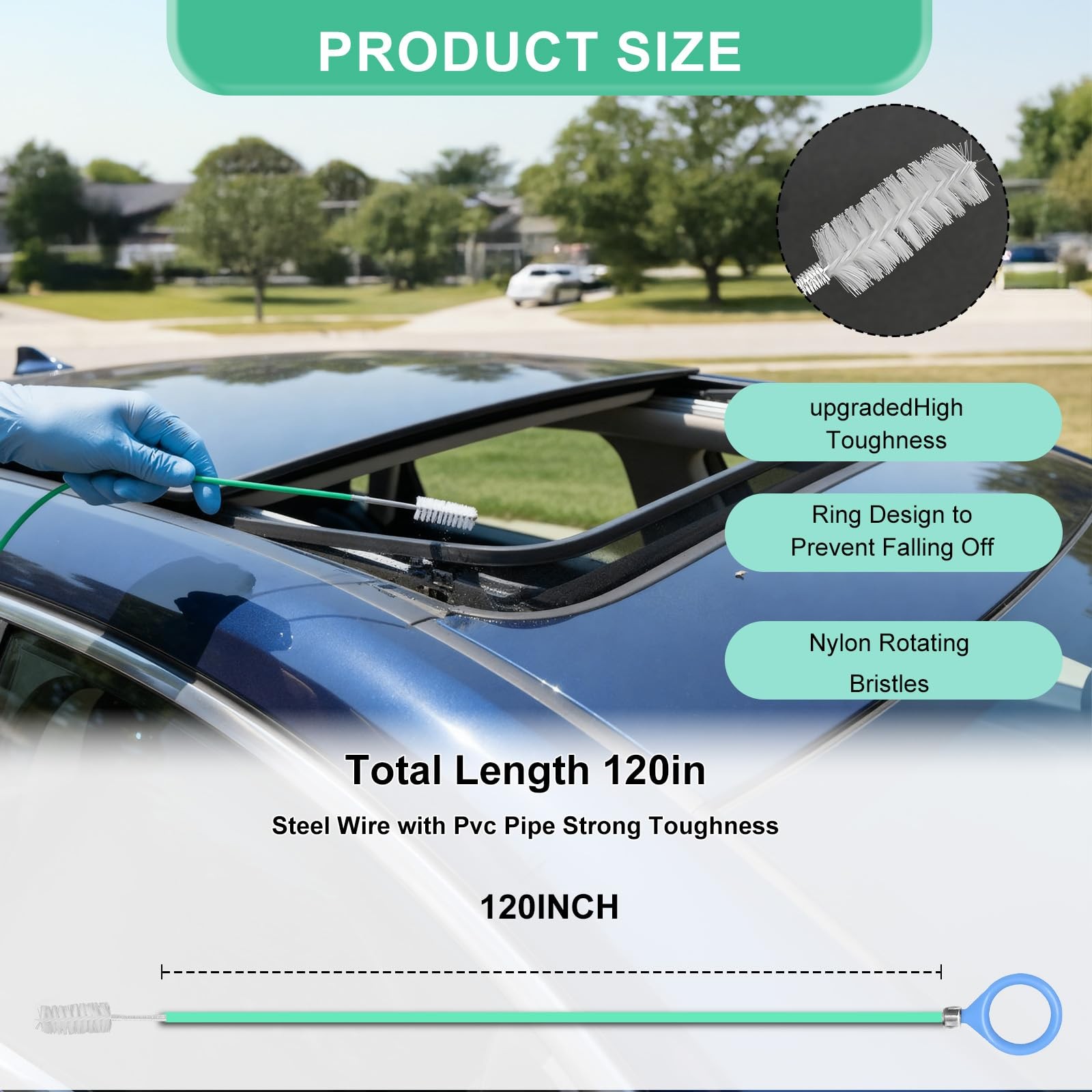 Car Auto Sunroof Drain Cleaning Tool, 120 Inch Long Flexible 120 Inche, Green