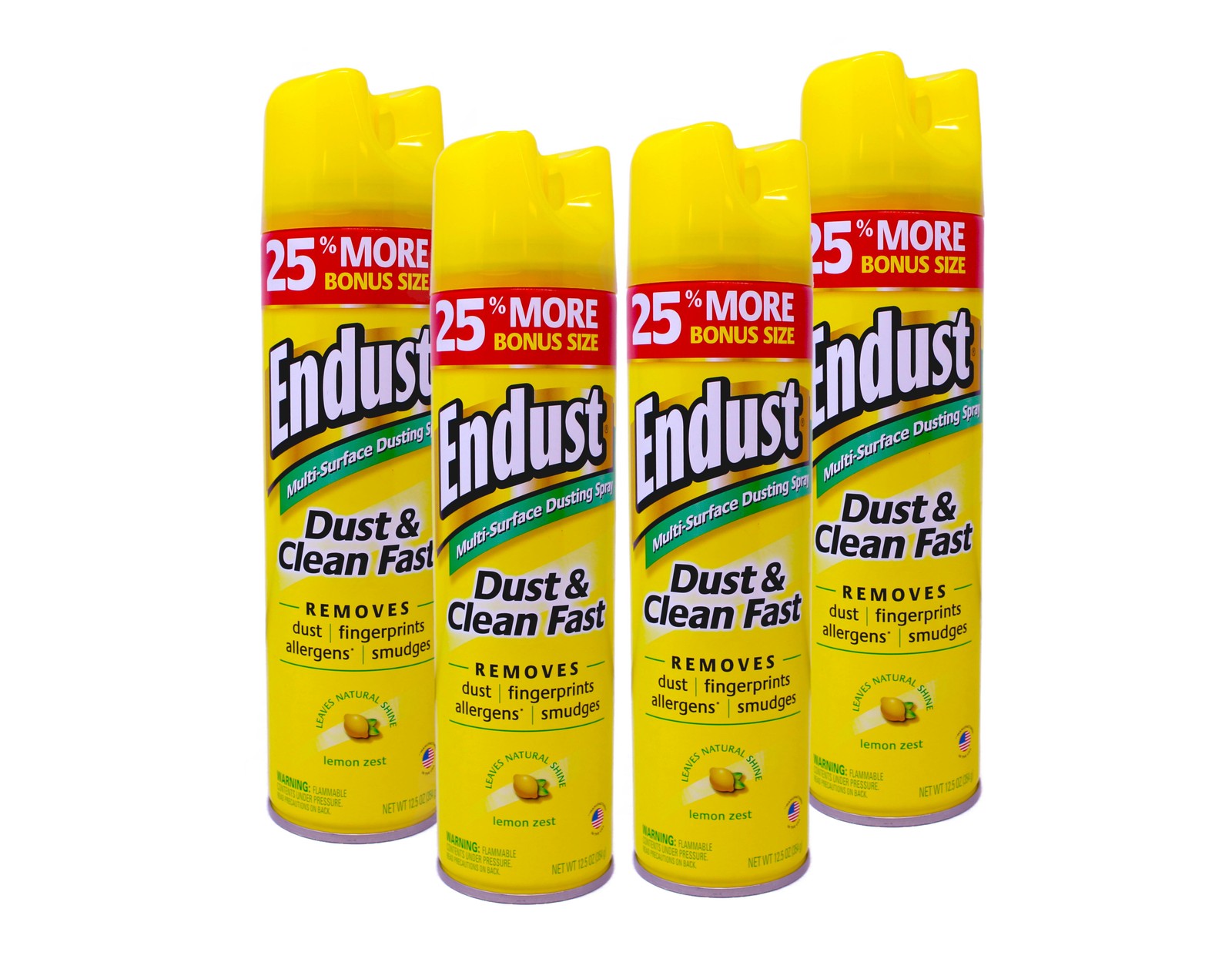 Endust Multi-Surface Dusting & Cleaning Spray, Lemon Zest 12.50 oz (Pack of 4)