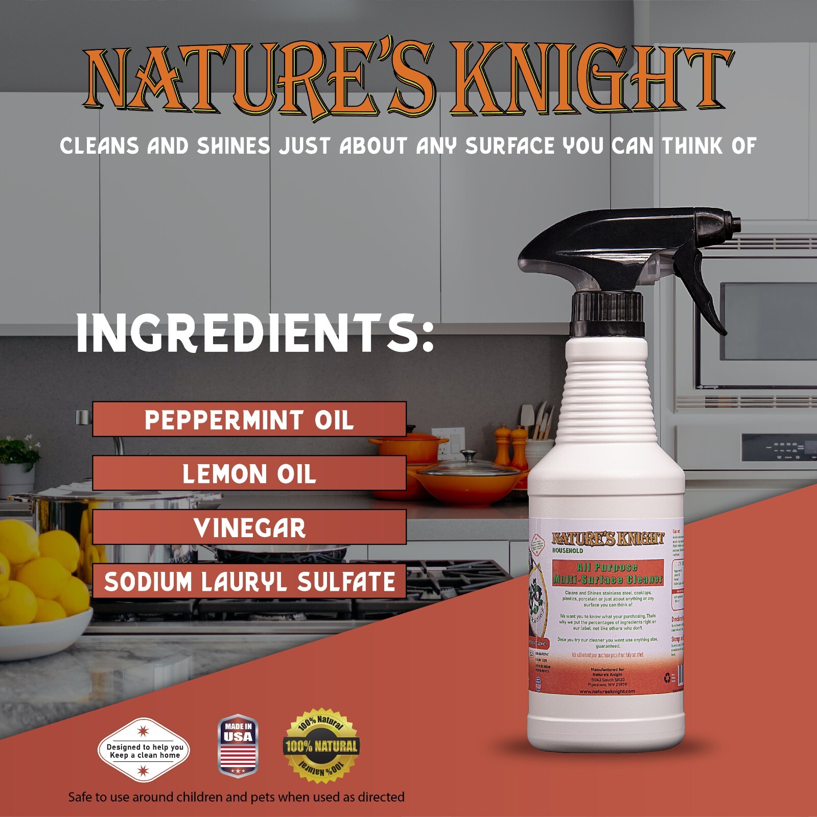 Natural All Purpose Multi Surface Cleaner, Non-Toxic, Deodorizes, Green Cleaner