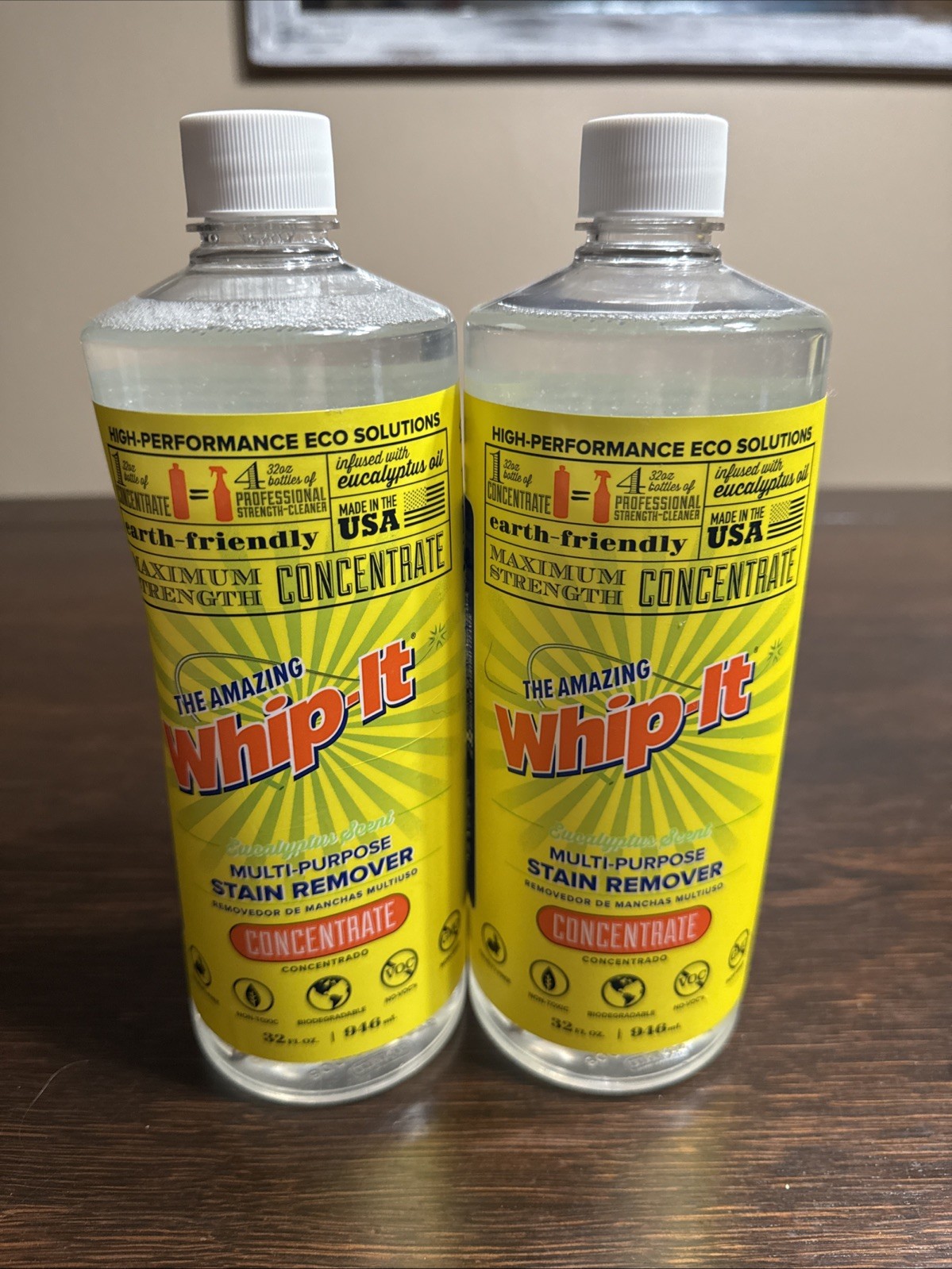 Lot of 2 WHIP-IT Concentrate MIRACLE CLEANER Eucalyptus Oil Multi Stain Remover
