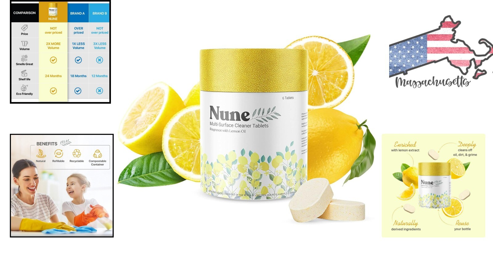 Multi-Purpose Cleaner Refills – Lemon Fragrance – 6 Pack – Non-Toxic & Effective