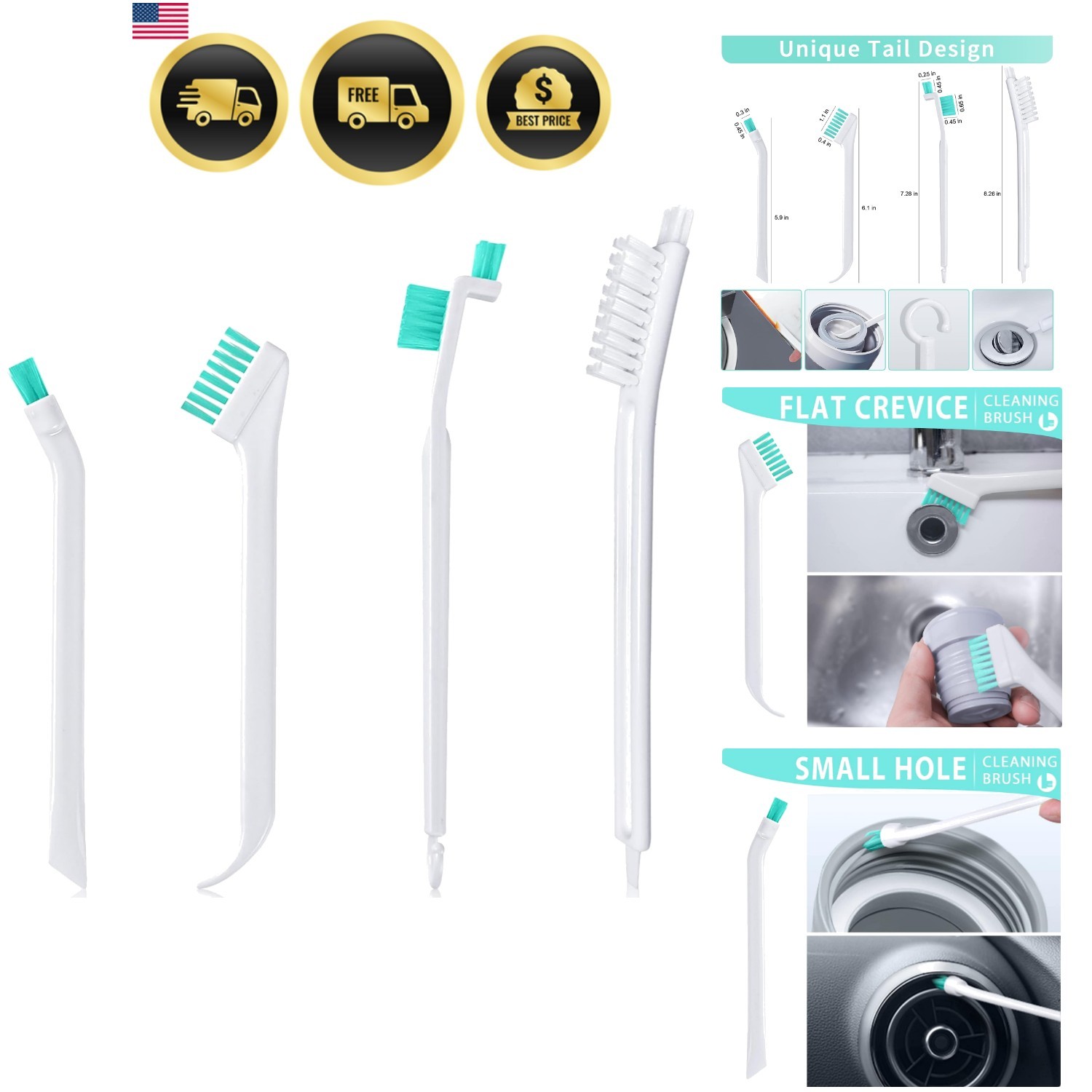 Small Cleaning Brushes Set, 4 pcs Crevice Household Cleaning Tool for Window …